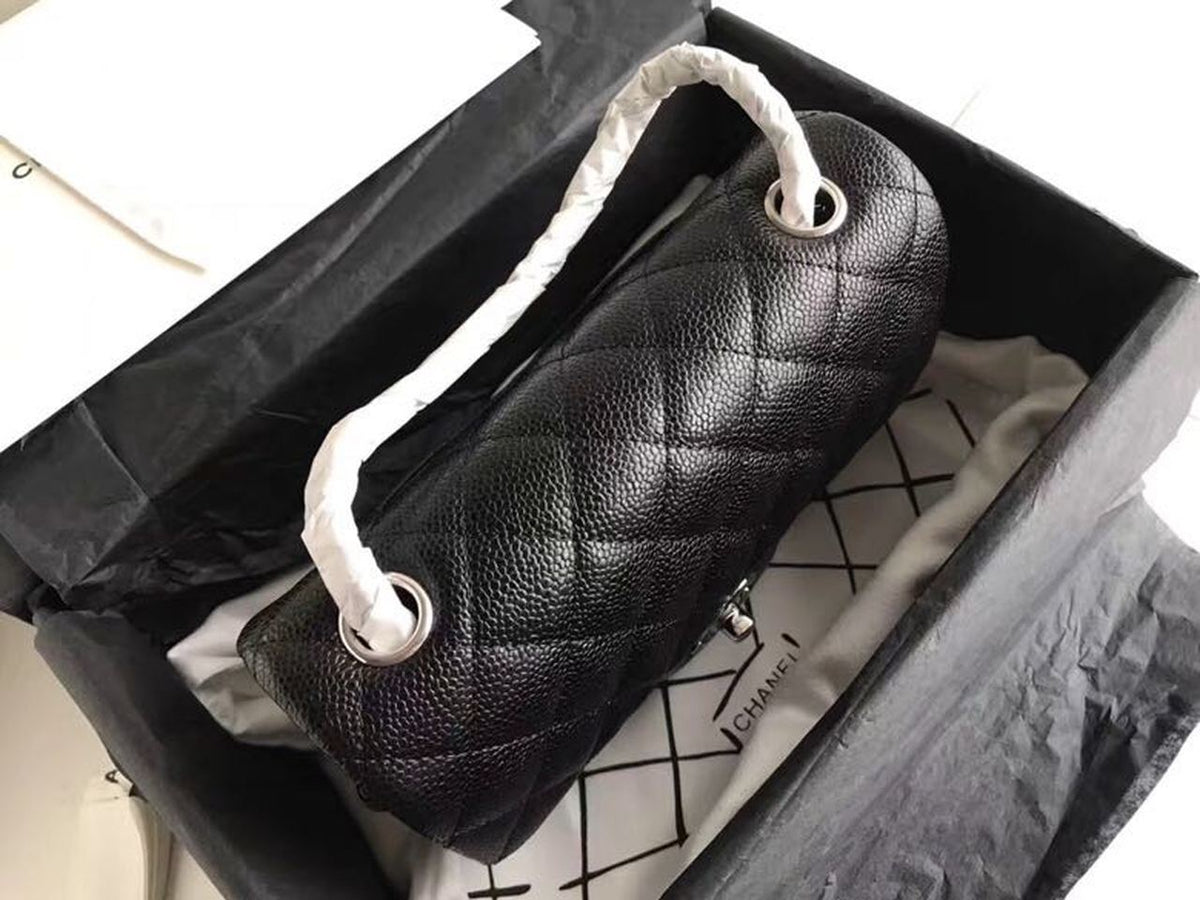Chanel Classic Flap Bag 20cm Silver Hardware Caviar Leather Spring/Summer Collection Black