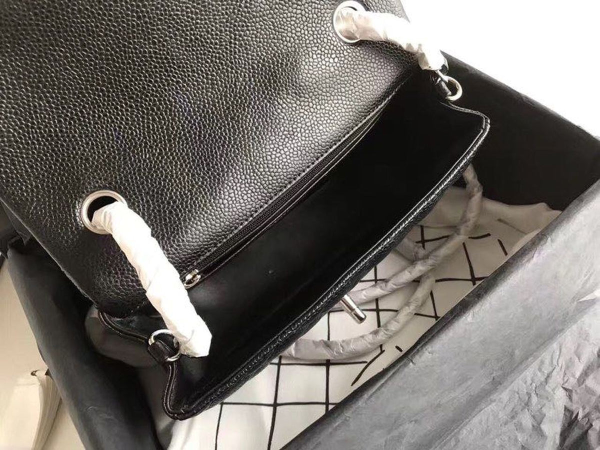 Chanel Classic Flap Bag 20cm Silver Hardware Caviar Leather Spring/Summer Collection Black