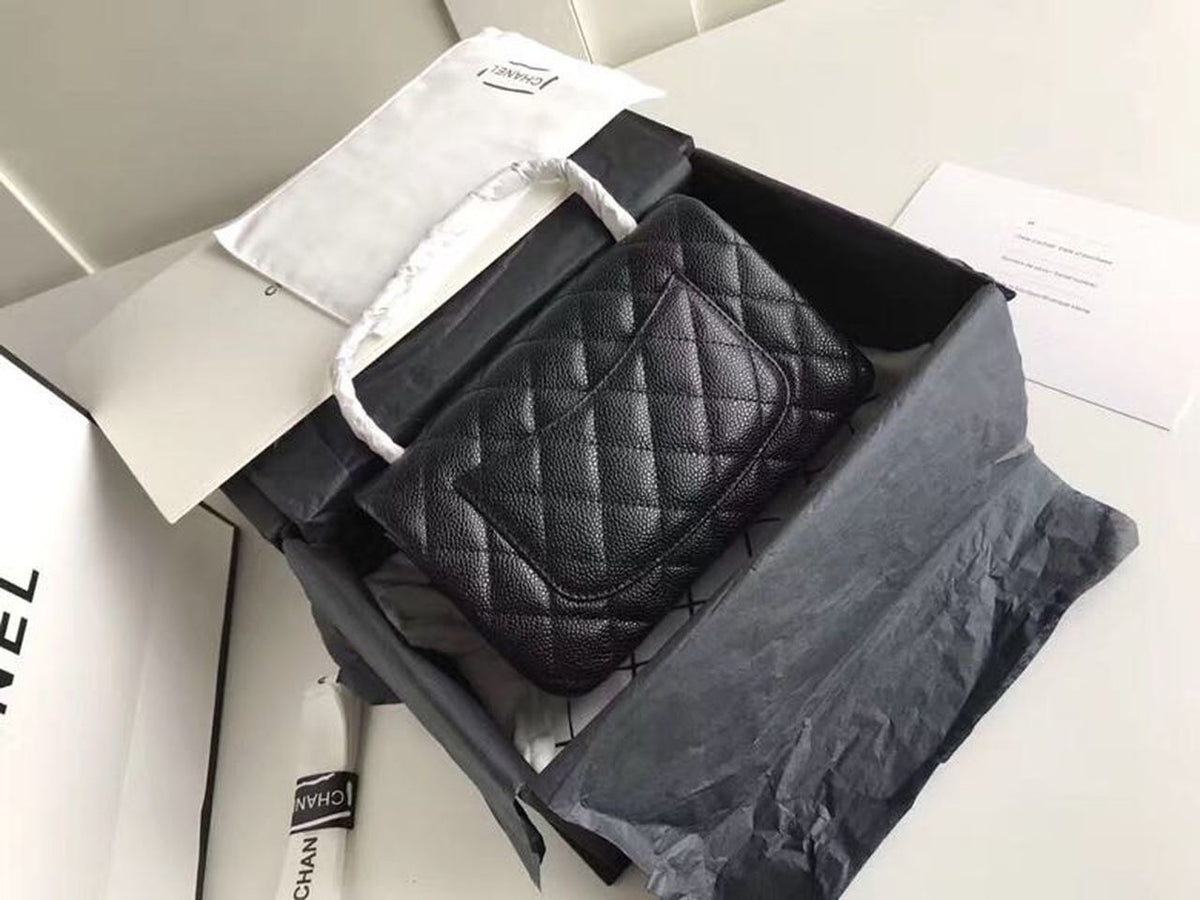 Chanel Classic Flap Bag 20cm Silver Hardware Caviar Leather Spring/Summer Collection Black