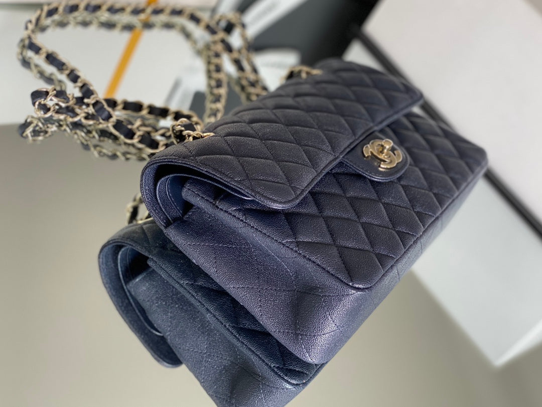 Chanel Classic Flap Bag Gold Hardware 26cm Dark Blue
