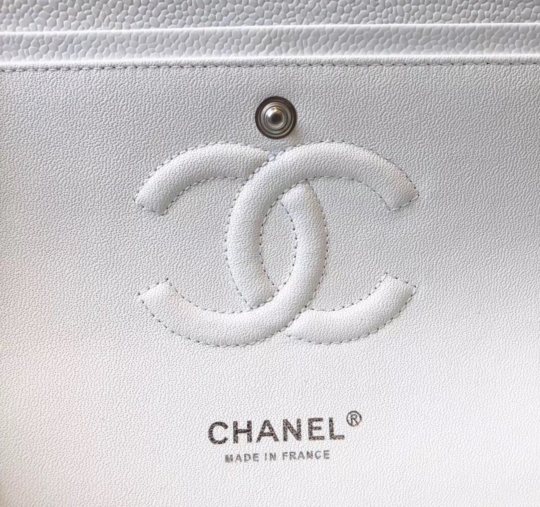 Chanel Classic Medium Flap Bag Silver Hardware 26cm White