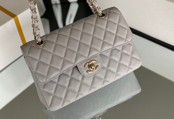 Chanel Classic Flap Bag Gold Hardware 26cm Grey