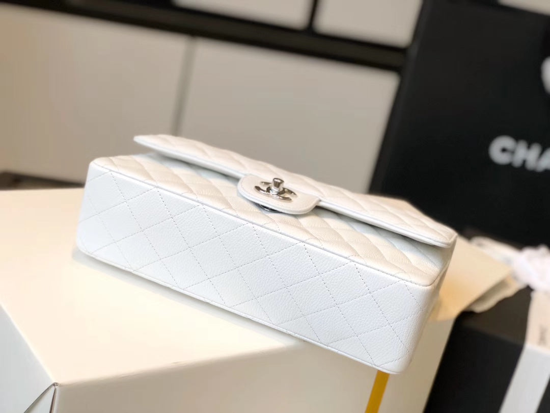 Chanel Classic Medium Flap Bag Silver Hardware 26cm White