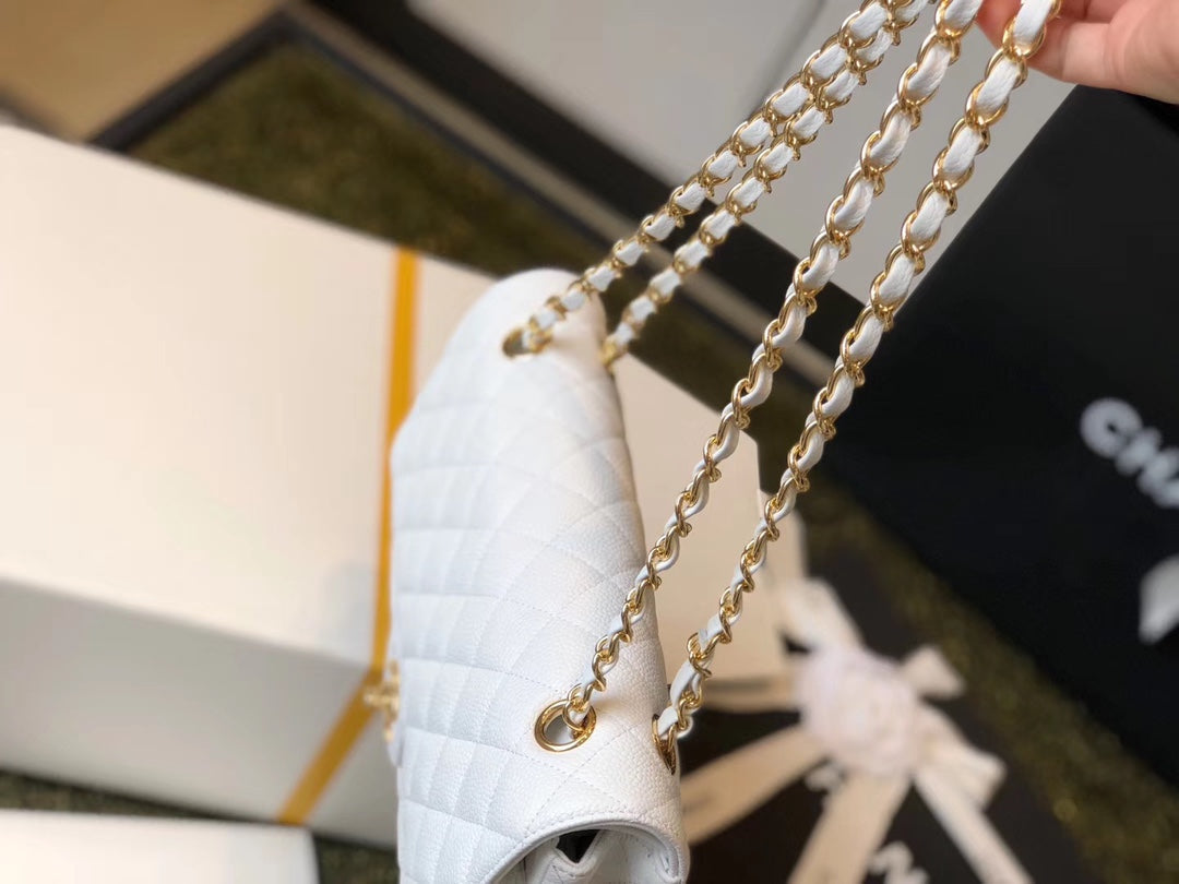 Chanel Classic Medium Flap Bag Gold Hardware 26cm White