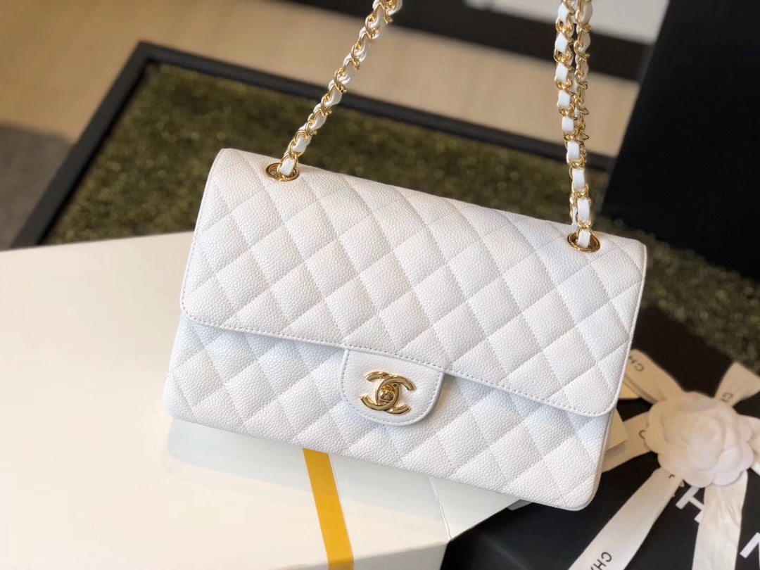 Chanel Classic Medium Flap Bag Gold Hardware 26cm White