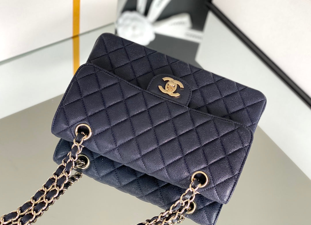 Chanel Classic Flap Bag Gold Hardware 26cm Dark Blue