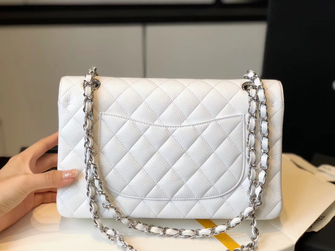 Chanel Classic Medium Flap Bag Silver Hardware 26cm White