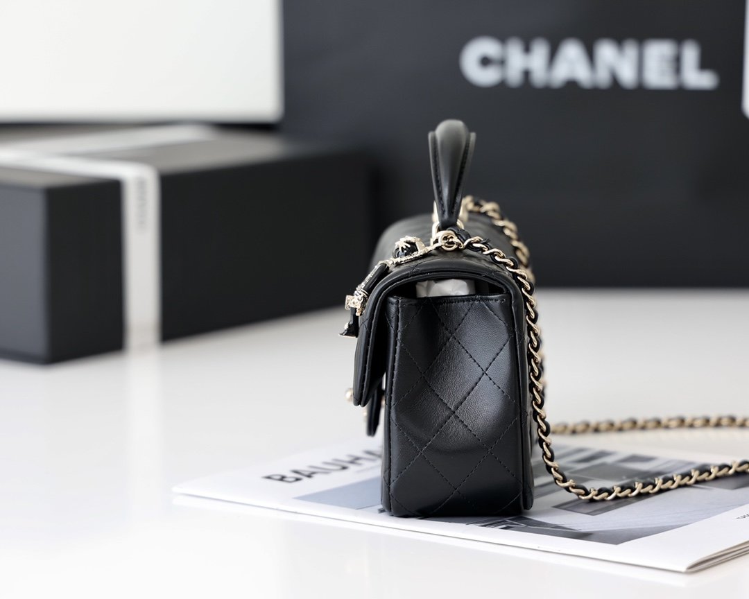 Chanel Mini Flap Bag With Top Handle AS2431 20cm Black