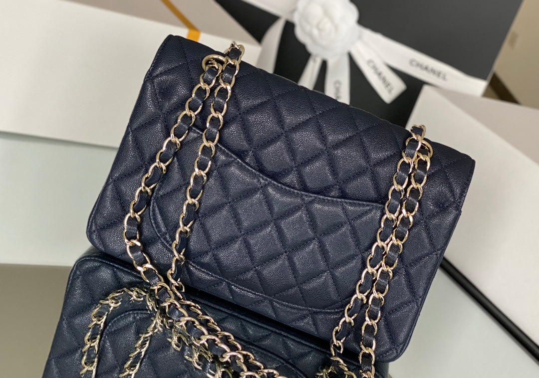 Chanel Classic Flap Bag Gold Hardware 26cm Dark Blue
