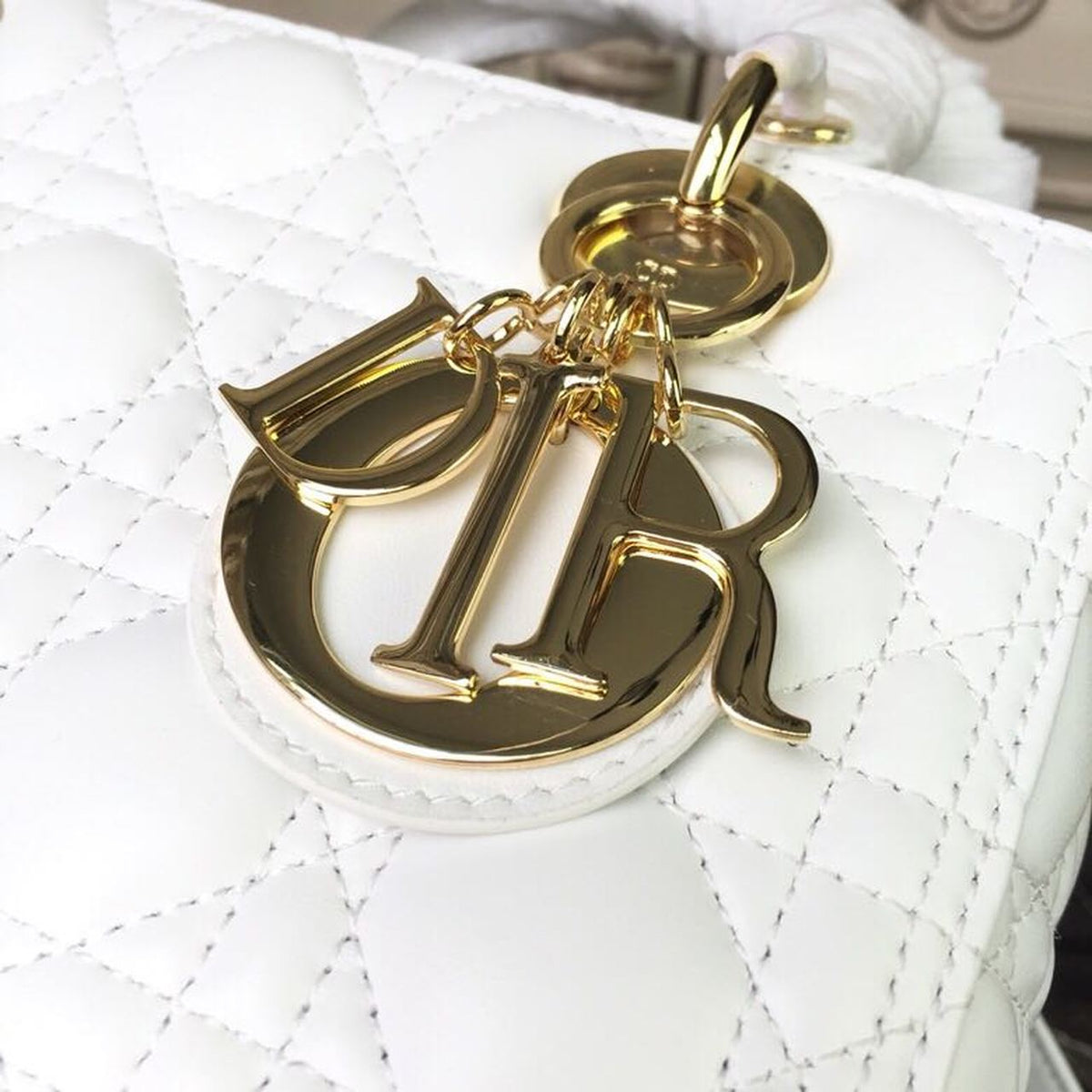 Christian Dior Lady Dior Bag 24cm Gold Hardware Lambskin Leather Spring/Summer Collection White