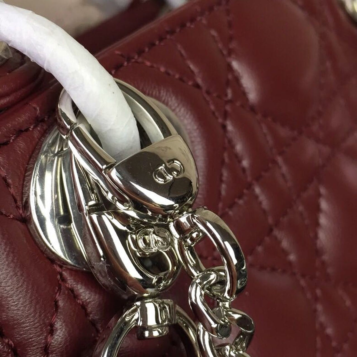 Christian Dior Mini Lady Dior Bag 18cm with Chain Silver Hardware Lambskin Leather Spring/Summer Collection, Burgundy
