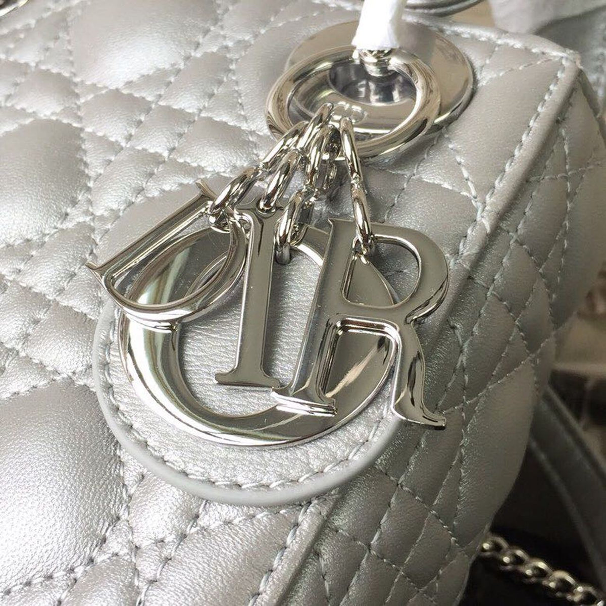Christian Dior Mini Lady Dior Bag 18cm with Chain Silver Hardware Lambskin Leather Spring/Summer Collection, Pearl Gold