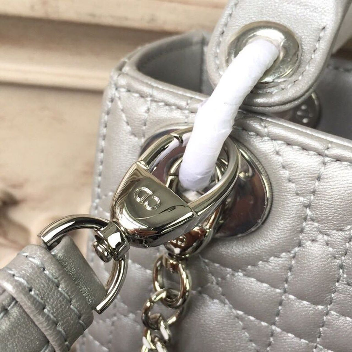 Christian Dior Mini Lady Dior Bag 18cm with Chain Silver Hardware Lambskin Leather Spring/Summer Collection, Pearl Gold