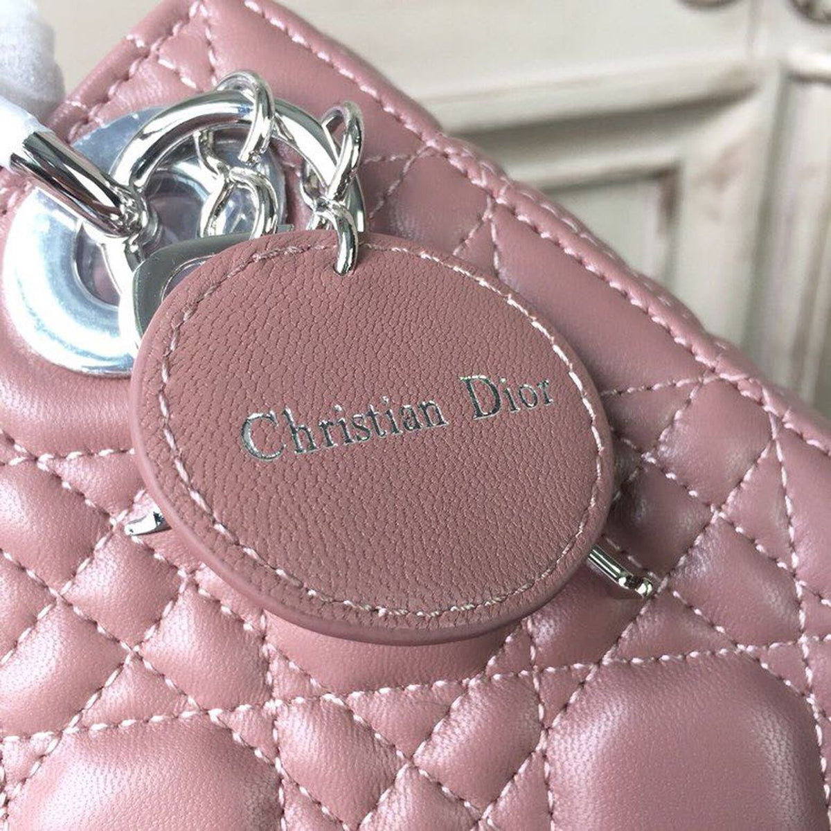Christian Dior Mini Lady Dior Bag 18cm with Chain Silver Hardware Lambskin Leather Spring/Summer Collection, Dusty Pink