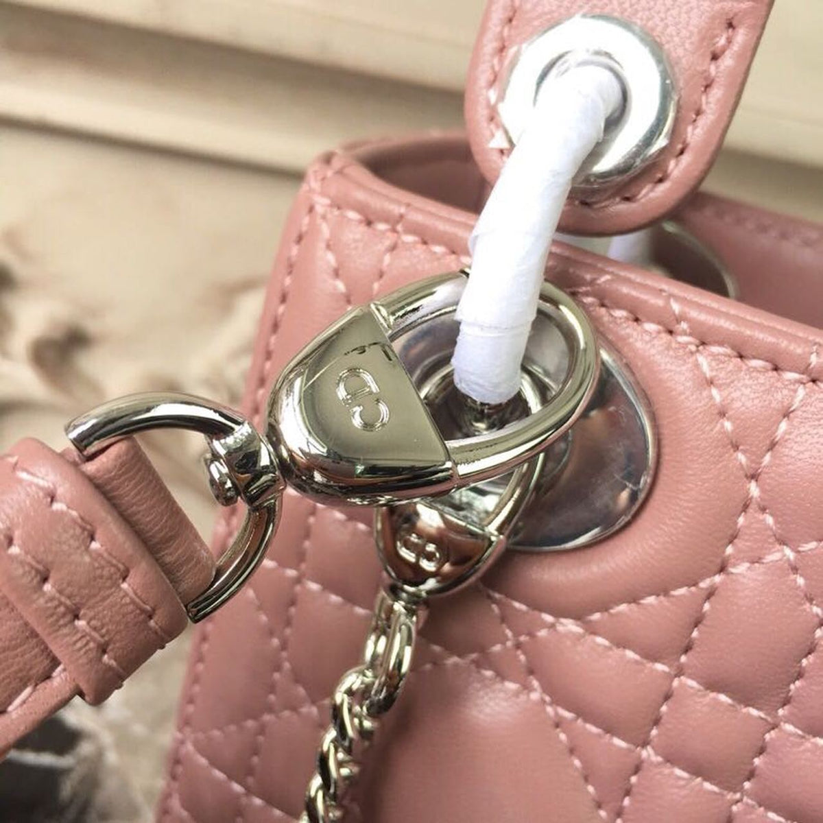 Christian Dior Mini Lady Dior Bag 18cm with Chain Silver Hardware Lambskin Leather Spring/Summer Collection, Dusty Pink