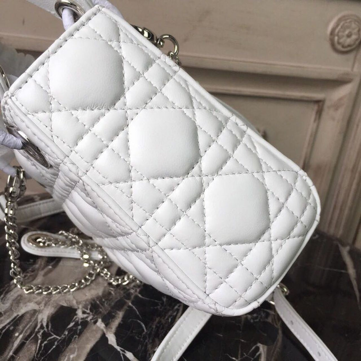 Christian Dior Mini Lady Dior Bag 18cm with Chain Silver Hardware Lambskin Leather Spring/Summer Collection, White