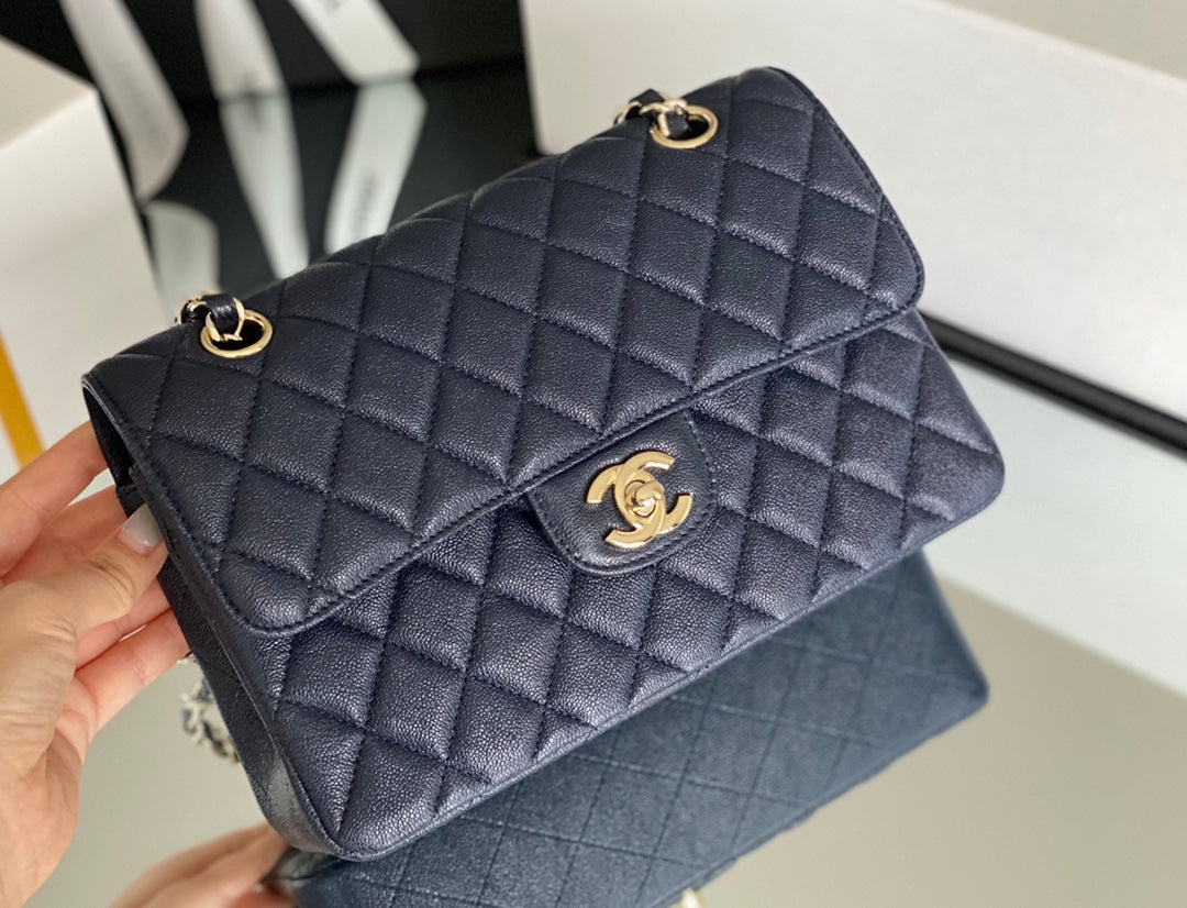 Chanel Classic Flap Bag Gold Hardware 26cm Dark Blue
