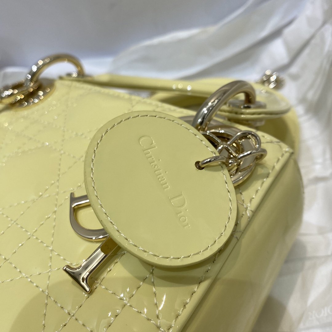 Christian Dior Lady Dior Bag Gold Hardware 17cm Yellow