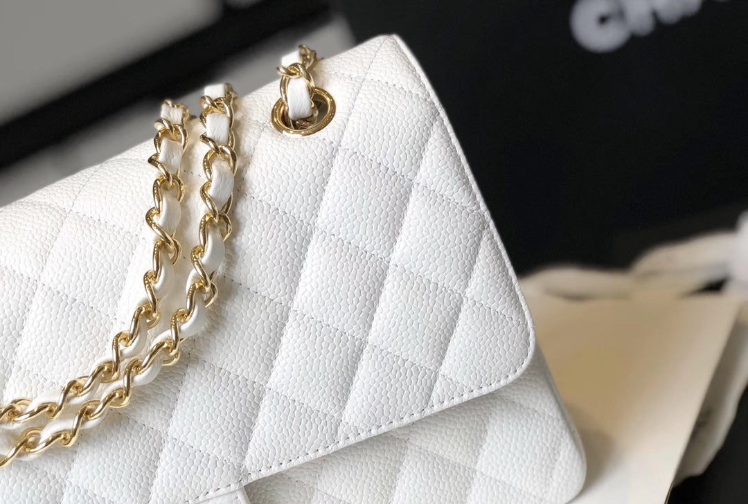 Chanel Classic Medium Flap Bag Gold Hardware 26cm White
