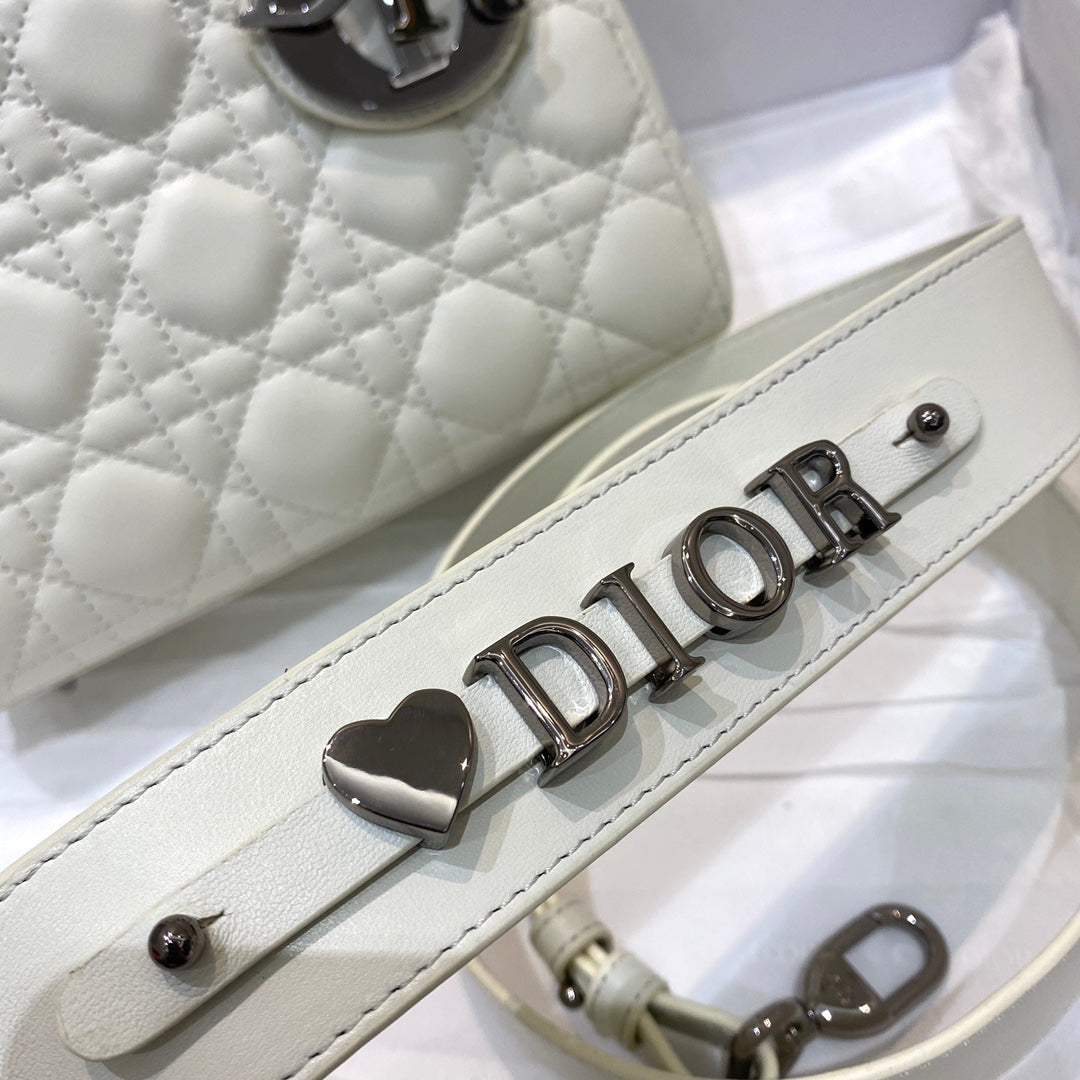 Christian Dior Lady Dior Bag Metal Hardware Spring Collection 20cm White