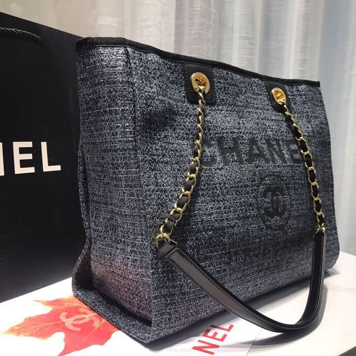 Chanel Deauville Tote 34cm Canvas Bag Spring/Summer Collection Dark Denim Multi