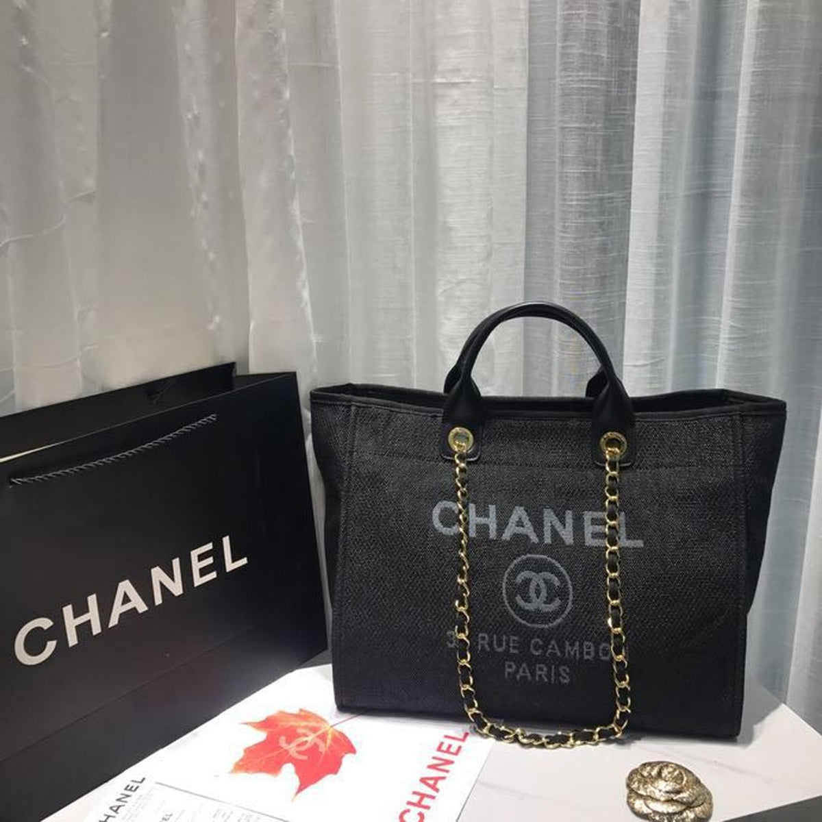Chanel Deauville Tote 38cm Canvas Bag Spring/Summer Collection Black/Grey/Multi