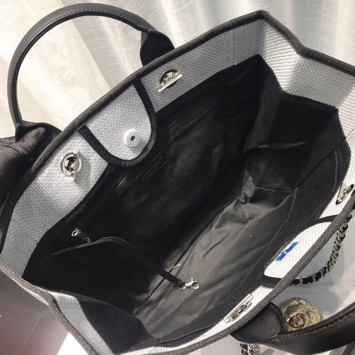 Chanel Deauville Tote 38cm Canvas Bag Spring/Summer Collection Light Grey/Black/Multi