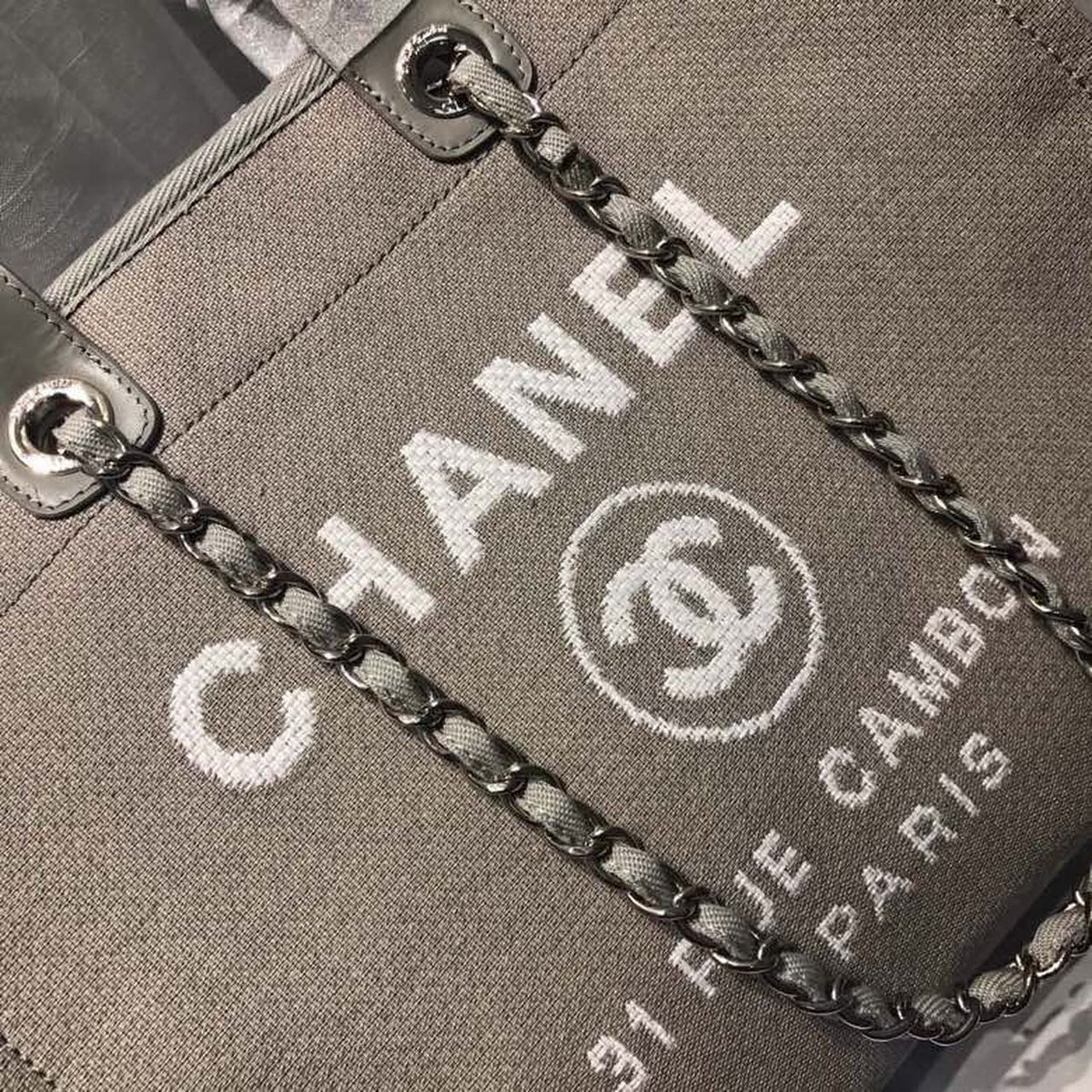 Chanel Deauville Tote 38cm Canvas Bag Spring/Summer Collection, Light Grey/White