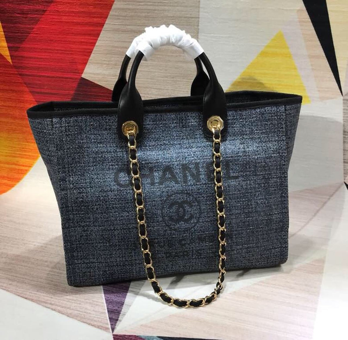 Chanel Deauville Tote 38cm Canvas Bag Spring/Summer Collection Black/Dark Denim