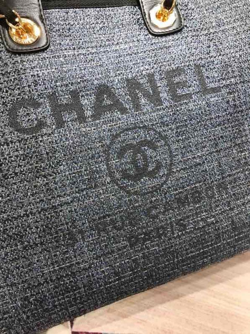Chanel Deauville Tote 38cm Canvas Bag Spring/Summer Collection Black/Dark Denim