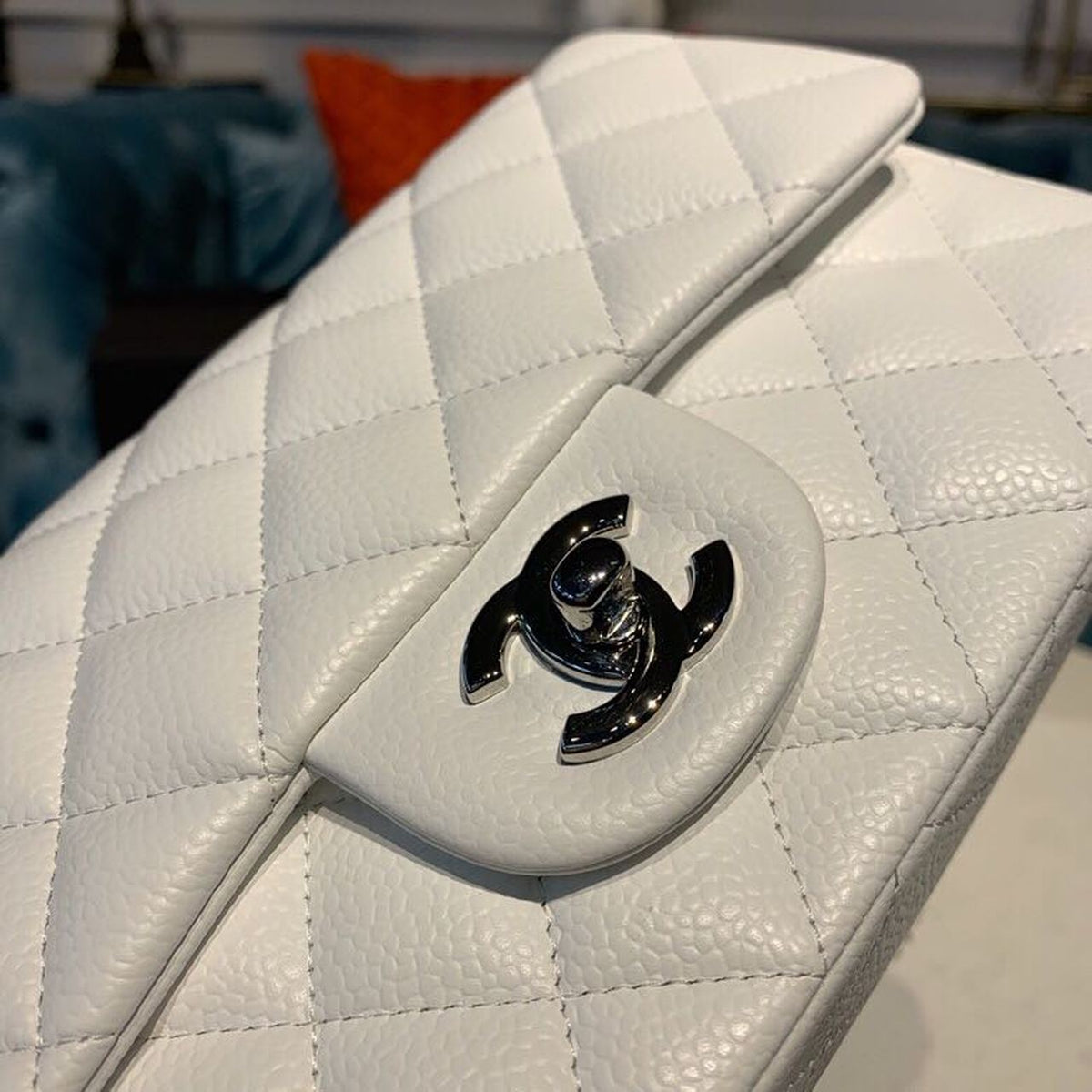 Chanel New Mini Flap Bag 20cm Silver Hardware Lambskin Leather Spring/Summer Collection White