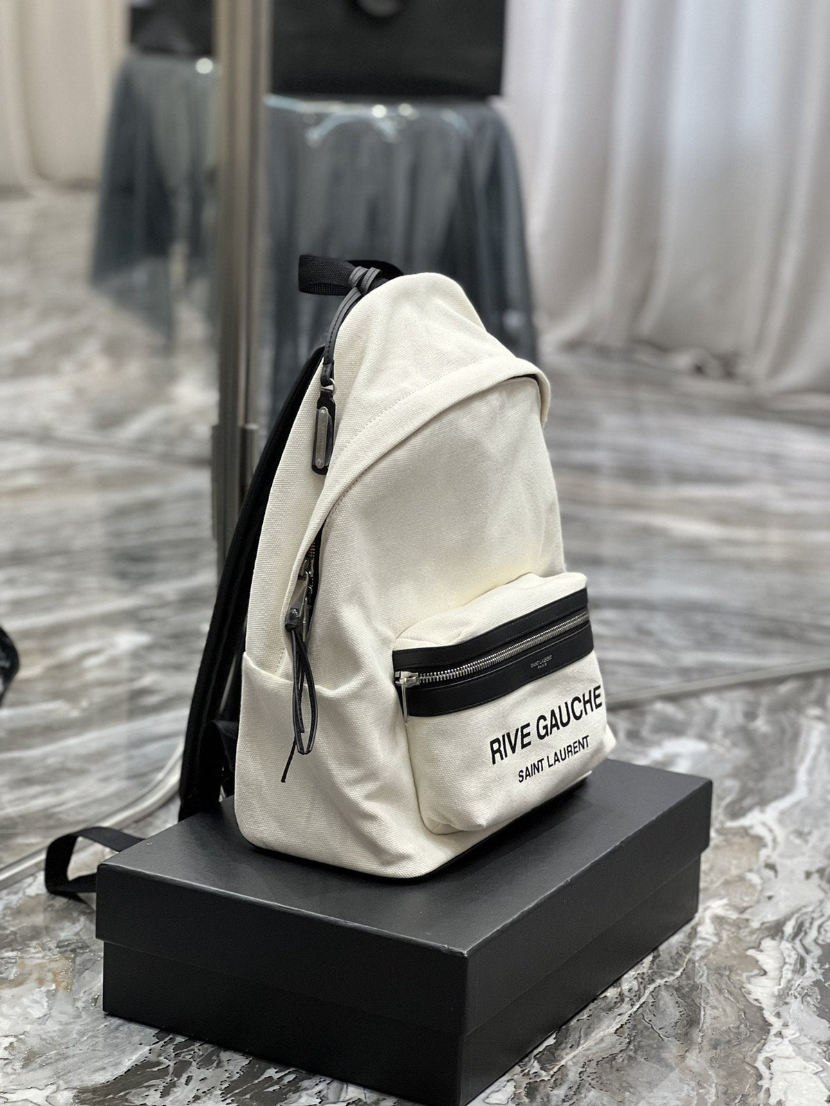 Saint Laurent City Backpack In Canvas Unisex 35cm White