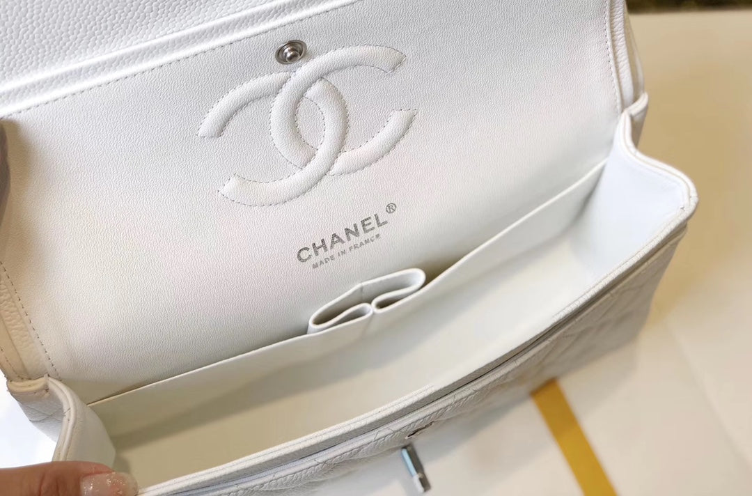 Chanel Classic Medium Flap Bag Silver Hardware 26cm White