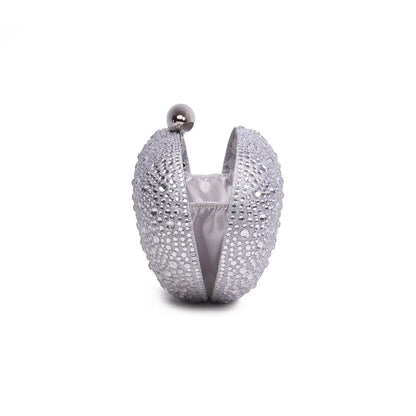 Silver Rhinestone Oval Hard-Shell Clutch
