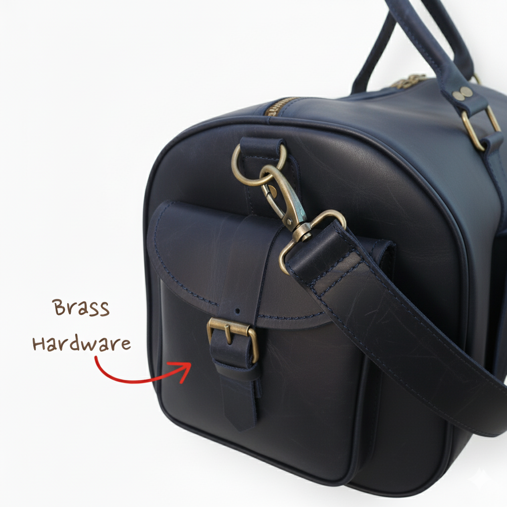 Navy Full-Grain Leather Duffel Bag – Men’s Travel & Gym Holdall