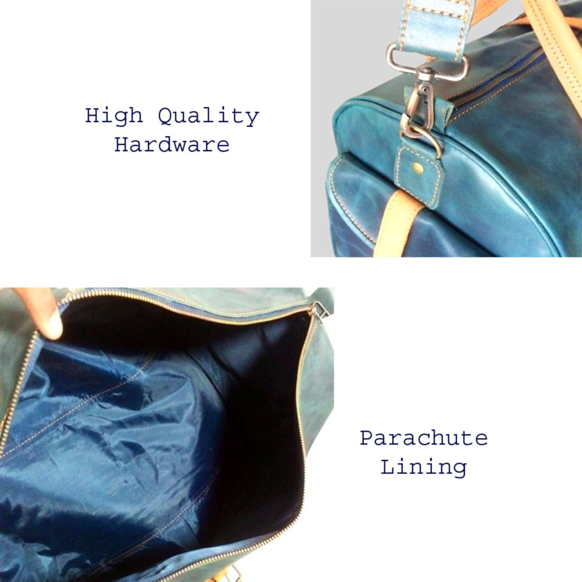 Navy & Tan Full-Grain Leather Duffel Bag – Travel Weekender