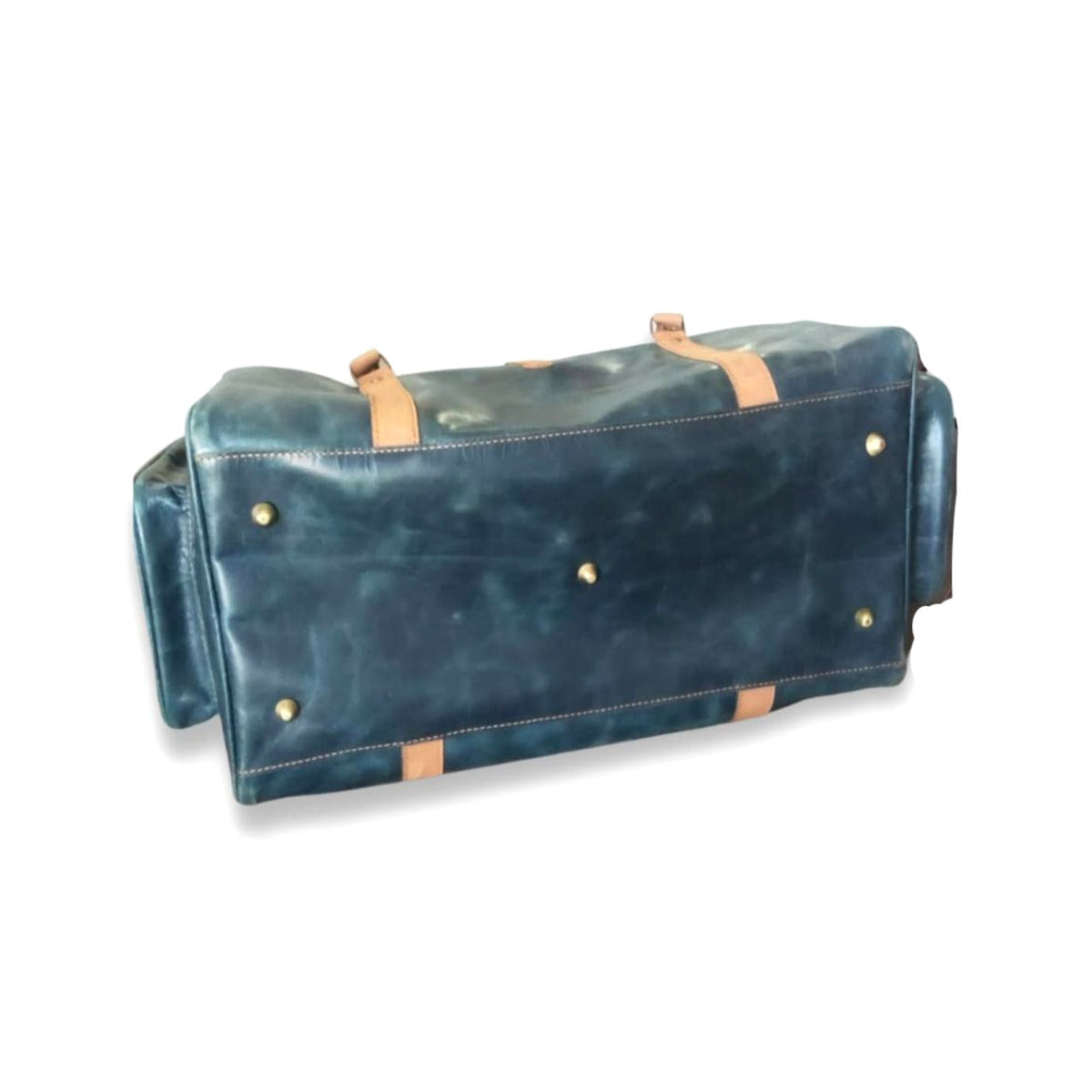 Navy & Tan Full-Grain Leather Duffel Bag – Travel Weekender