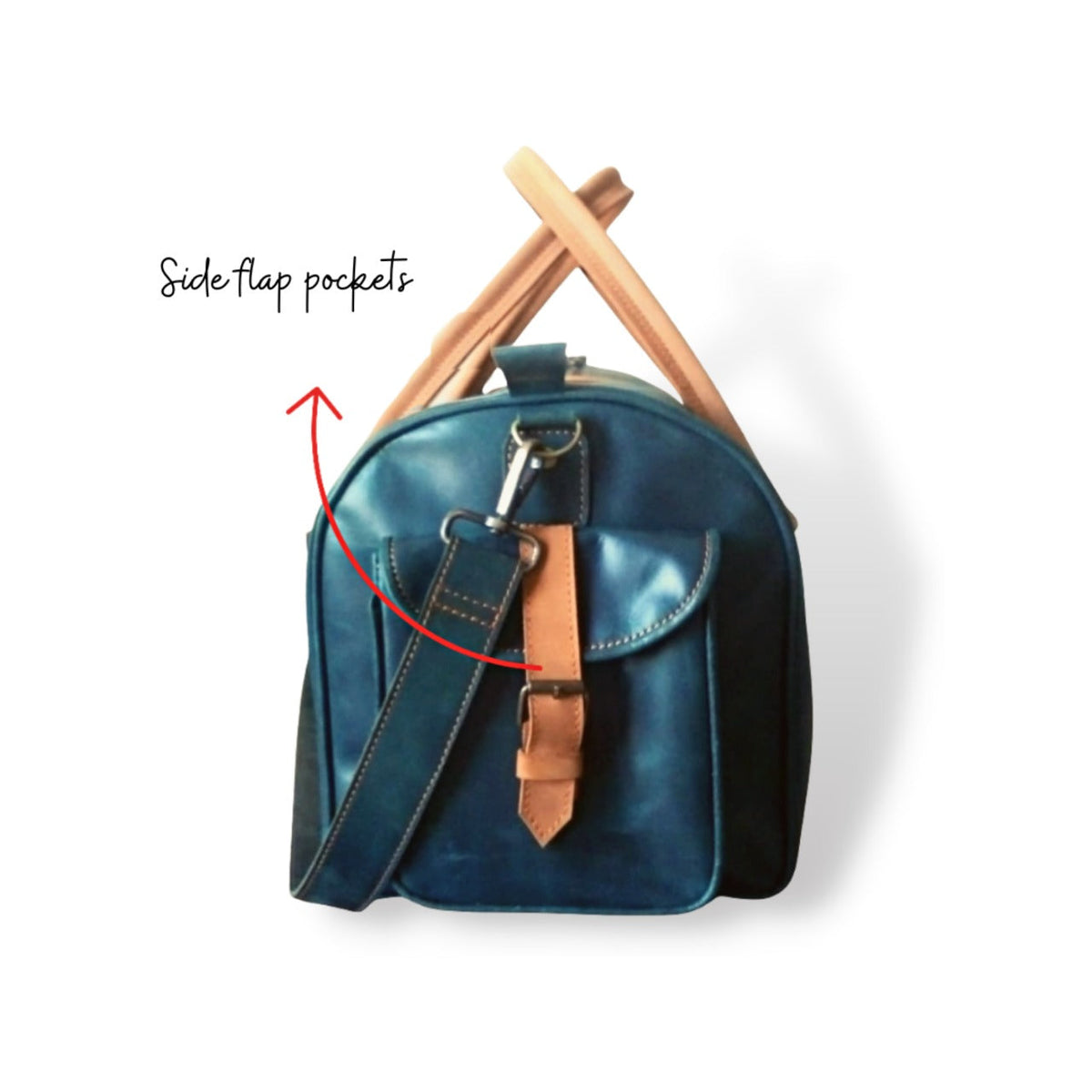 Navy & Tan Full-Grain Leather Duffel Bag – Travel Weekender