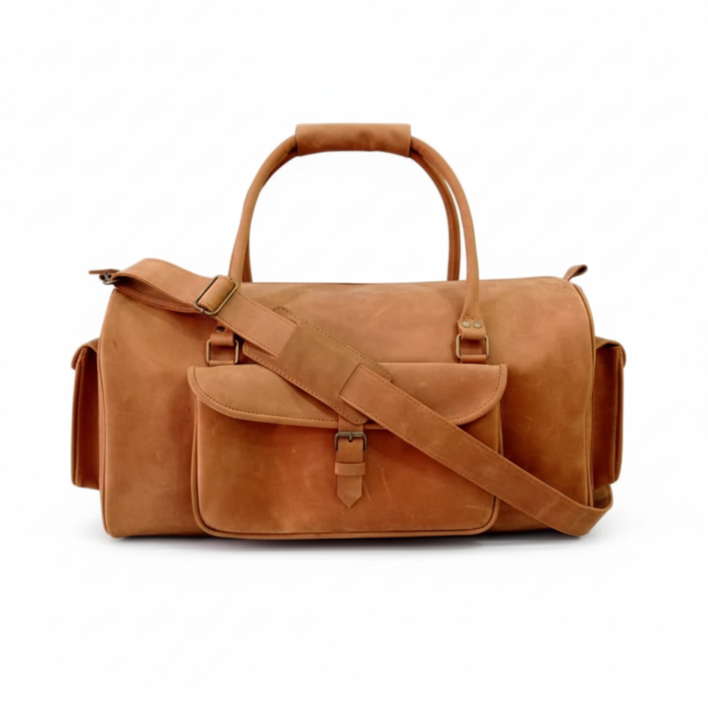 Tan Leather Travel Duffel Bag – Cow Pull Up Leather Holdall