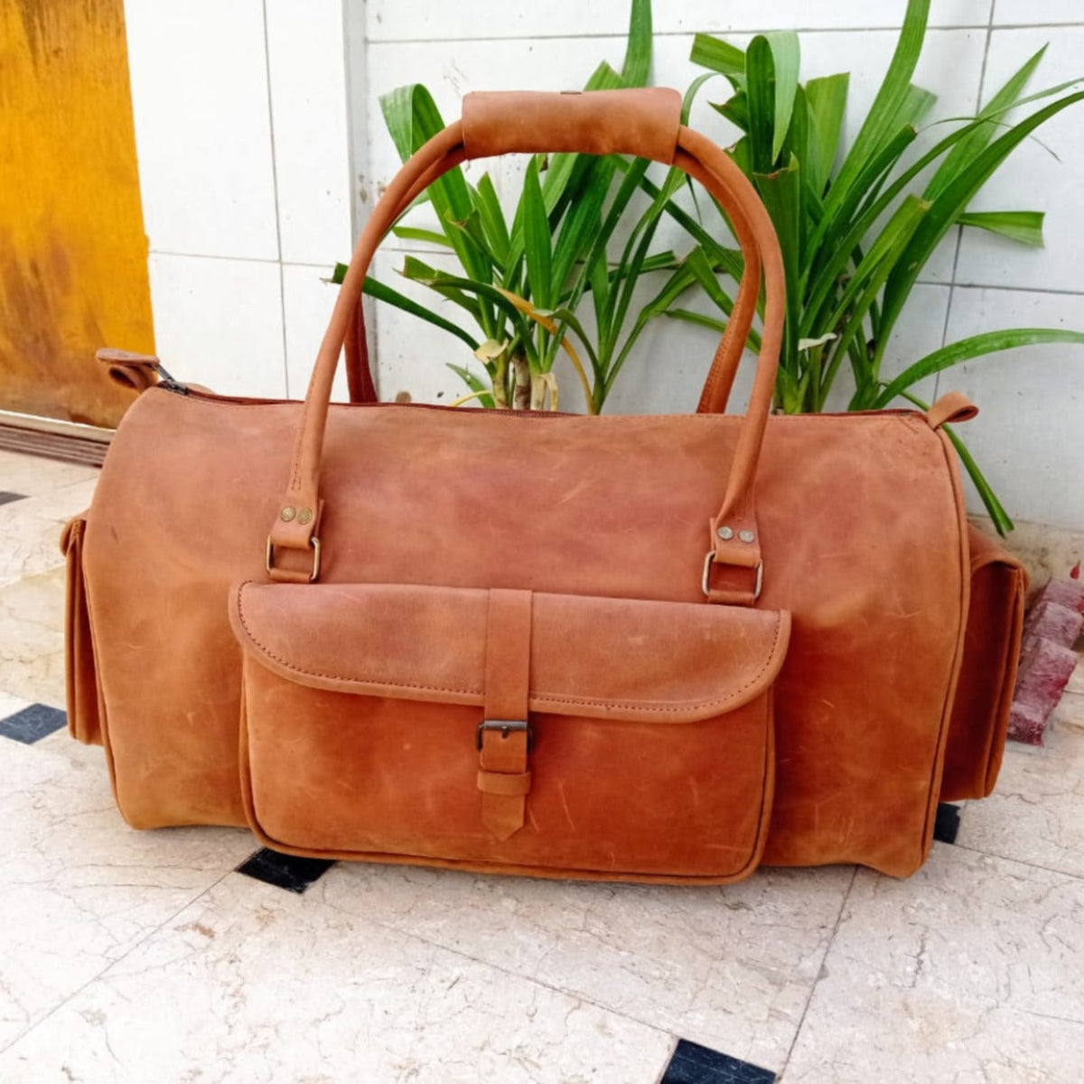 Tan Leather Travel Duffel Bag – Cow Pull Up Leather Holdall