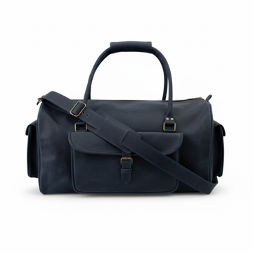 Navy Full-Grain Leather Duffel Bag – Men’s Travel & Gym Holdall