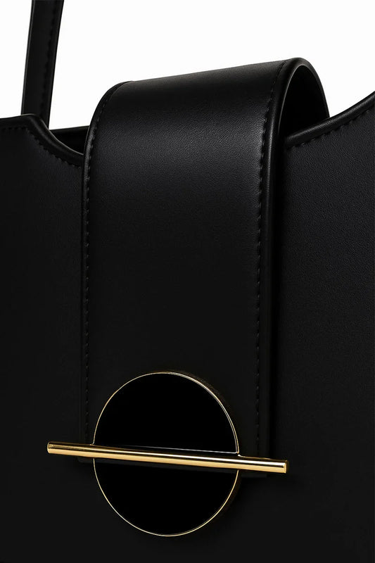 Black Structured Handbag with Gold-Tone Hardware
