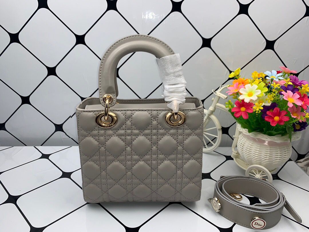 Christian Dior Lady Dior Bag Metal Hardware Spring Collection 20cm Dark Grey