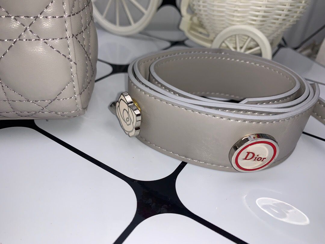 Christian Dior Lady Dior Bag Metal Hardware Spring Collection 20cm Dark Grey