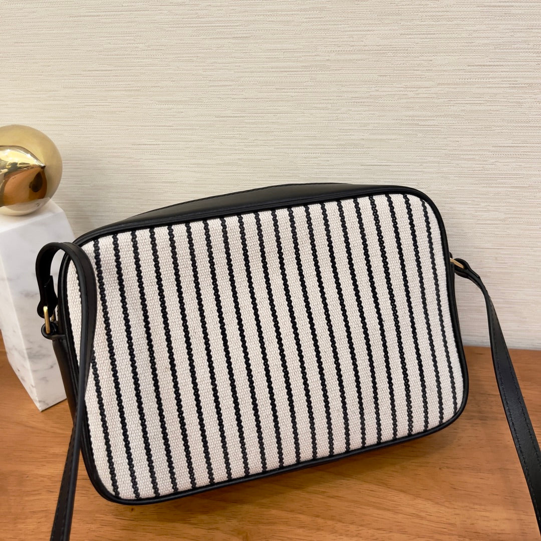 Saint Laurent Lou Camera Bag In Canvas Black And White For Women 23cm YSL 612542FAACG9583