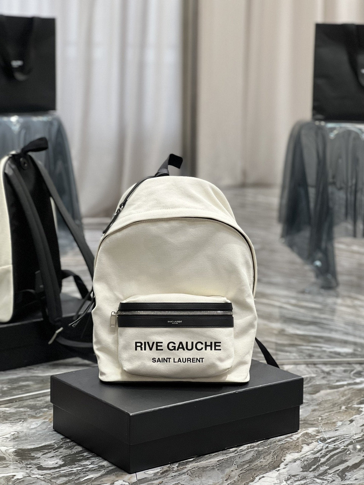 Saint Laurent City Backpack In Canvas Unisex 35cm White