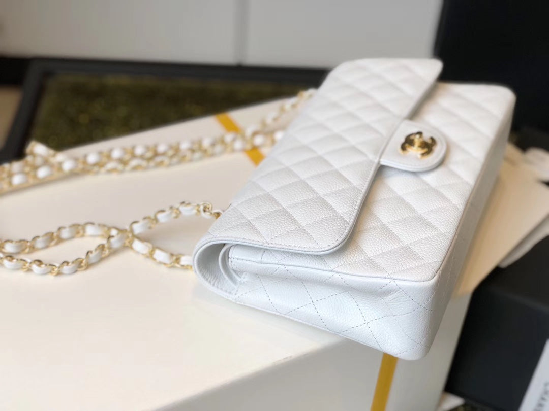 Chanel Classic Medium Flap Bag Gold Hardware 26cm White