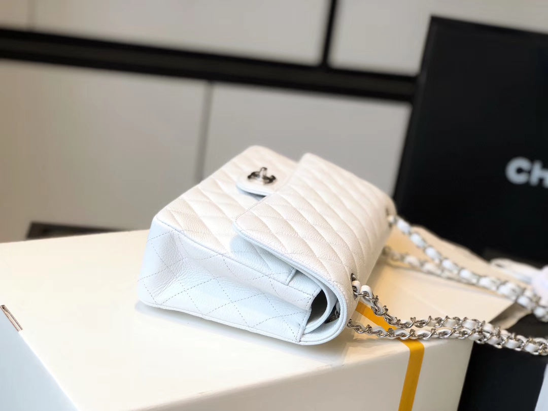 Chanel Classic Medium Flap Bag Silver Hardware 26cm White
