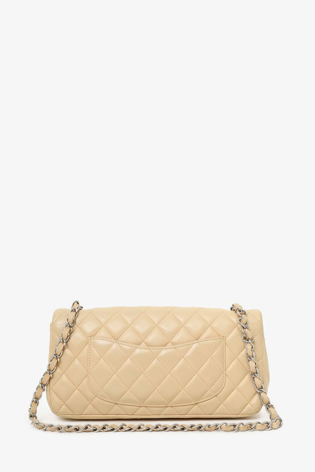 Chanel Classic Flap Bag 25cm Lambskin Leather Silver Hardware Beige