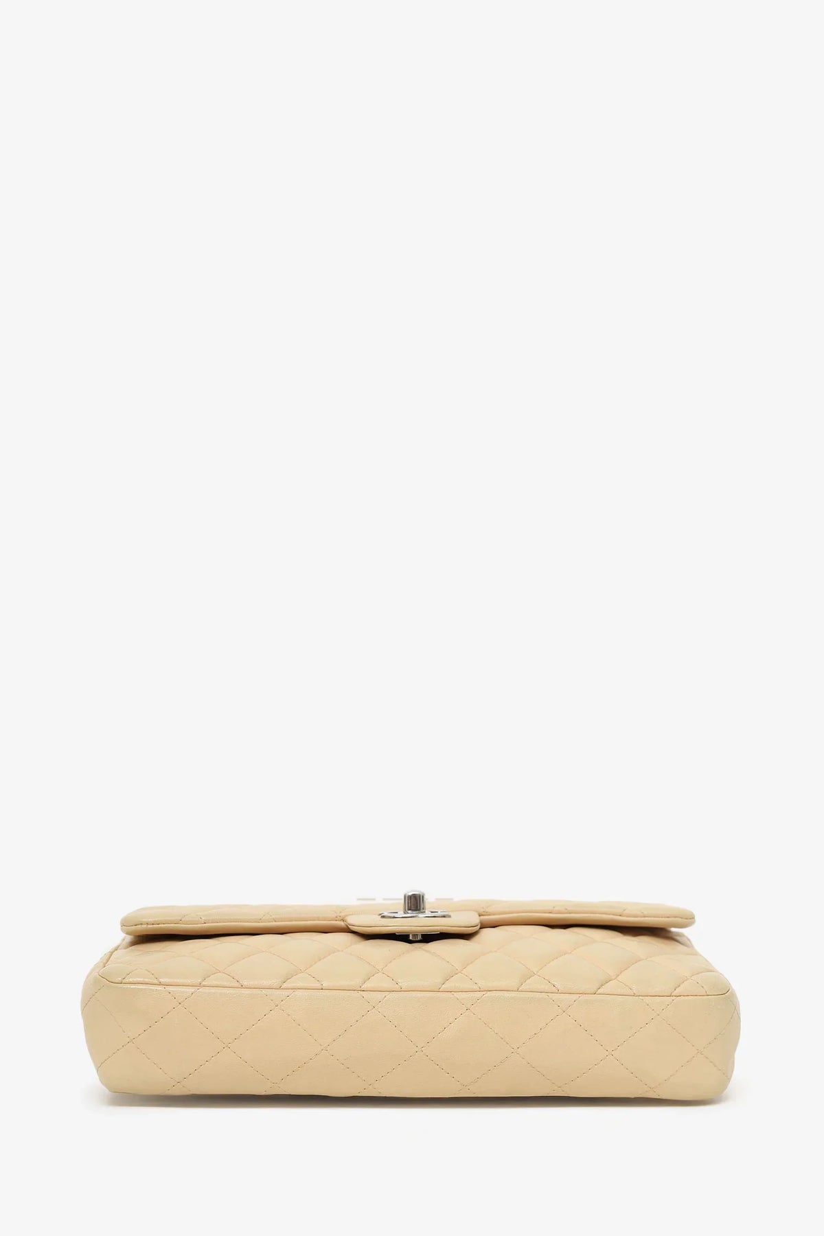 Chanel Classic Flap Bag 25cm Lambskin Leather Silver Hardware Beige